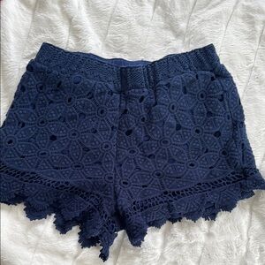 Navy Crochet Lace Women Shorts
